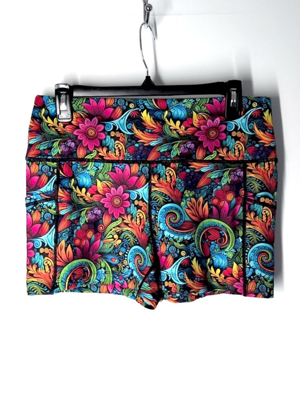 CVG Constantly Varied Gear paisley floral rainbow gym shorts 2.5" L pockets NWOT